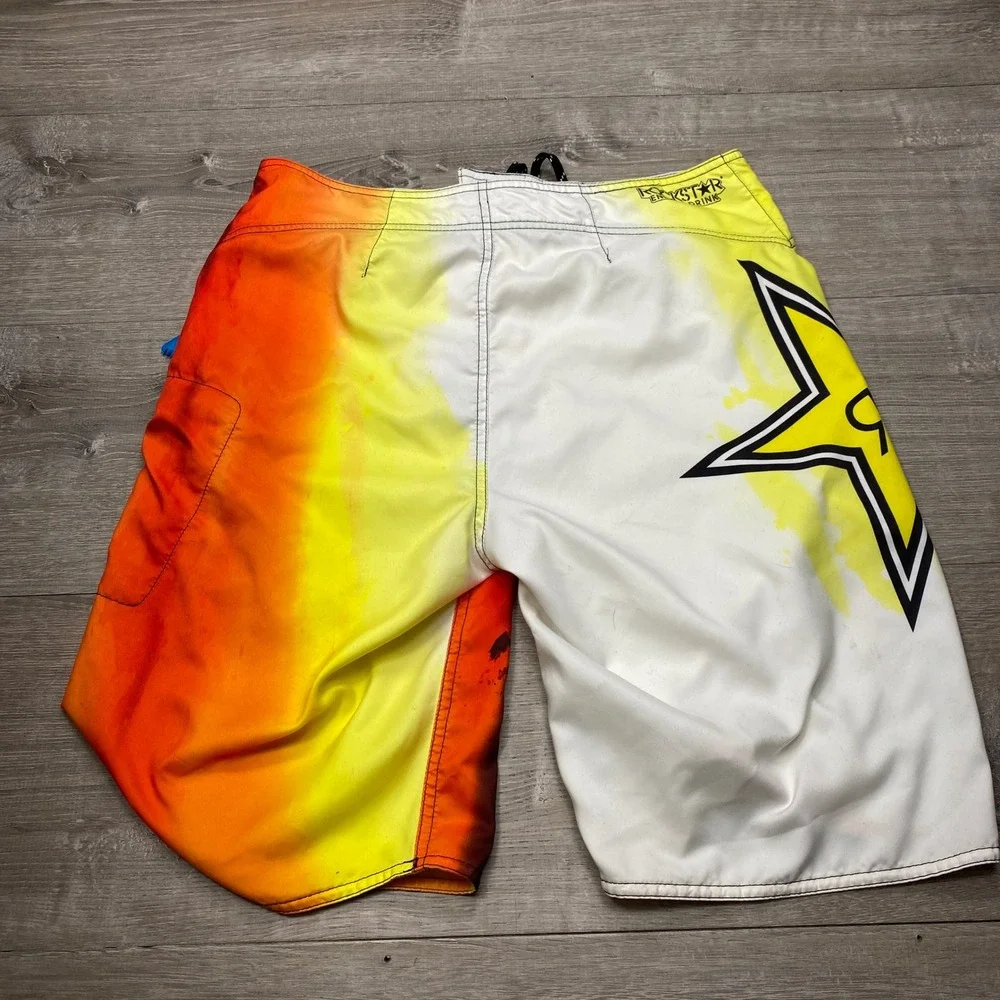 Fox Racing Board Shorts Mens 31‎ Yellow Orange Rockstar Energy Swim Trunks Surf